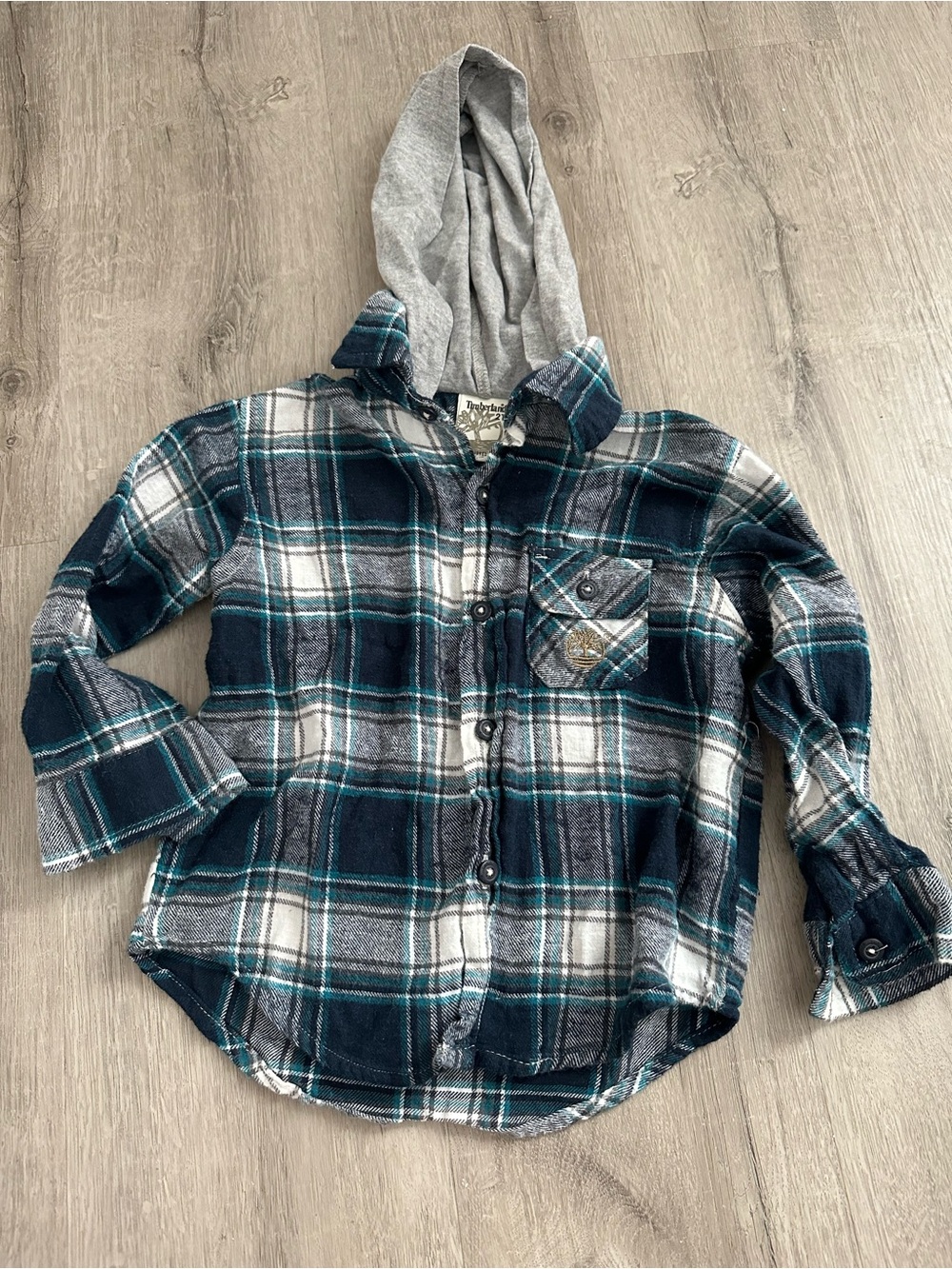 Timberland Teal, Navy & Gray Plaid Hooded Button-Down